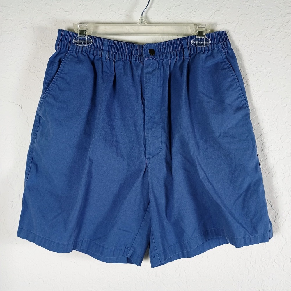 Haband Mens 40 Elastic Waist Comfort Shorts Blue Casual Cotton Blend *Flaw*
